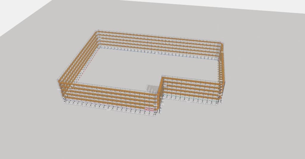 アプリで生成した足場の3Dプレビュー（複数段・スパン寸法付き）